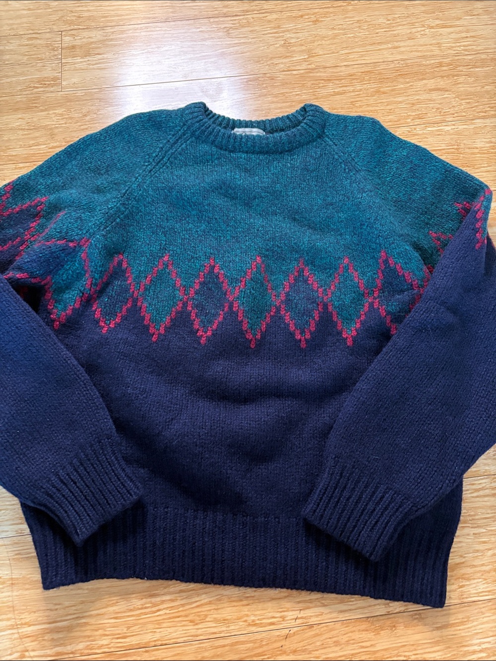 Vintage Gap 100% Wool Argyle Colorblock Crewneck Sweater Size XL Hong Kong